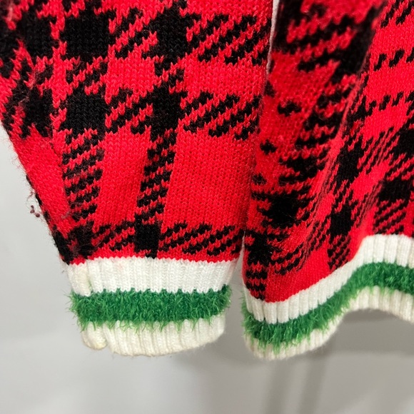 Merry Christmas 3-D Spell Out Embellished Plaid Holiday UGLY Sweater Bling - Picture 3 of 6